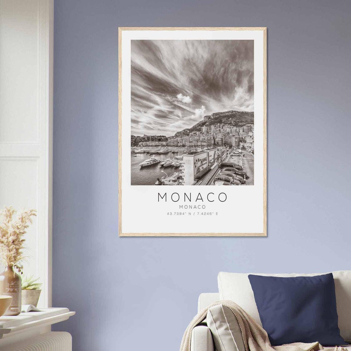 Monaco Harbor Yachts and Skyline Black and White Photo Poster - Image 2