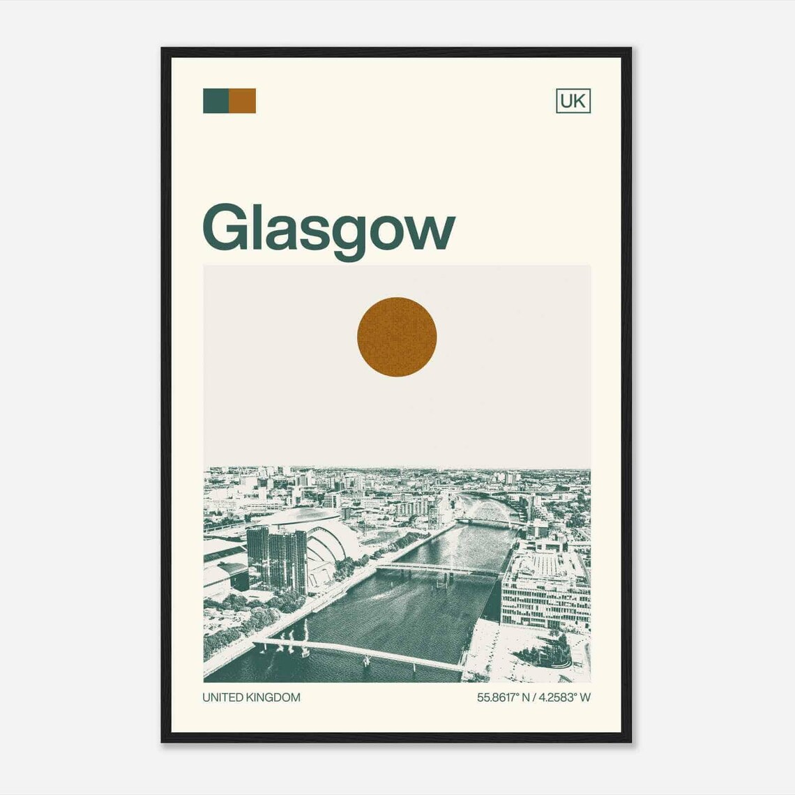 Glasgow River Clyde Aerial Bridges Concert Hall View Travel Poster