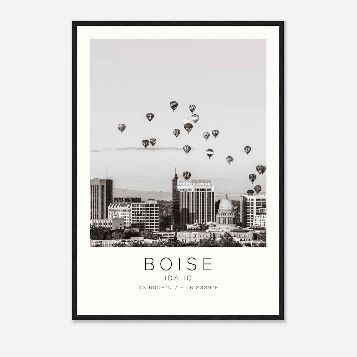 Boise Idaho Hot Air Balloons Over Downtown Skyline Photo Poster