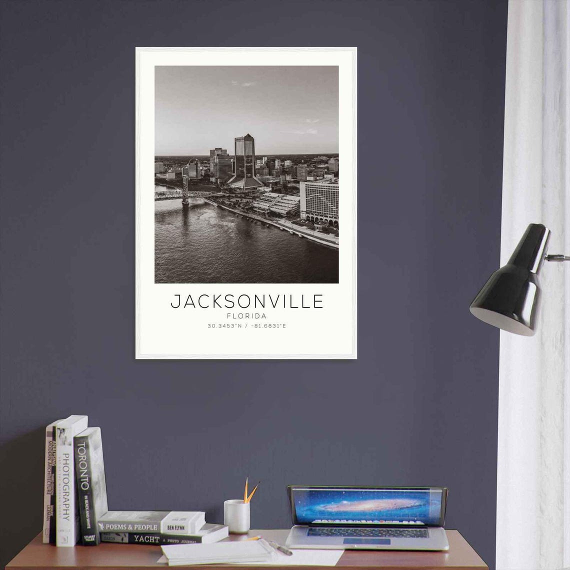Jacksonville Florida Downtown River Skyline Black And White Poster - Image 3