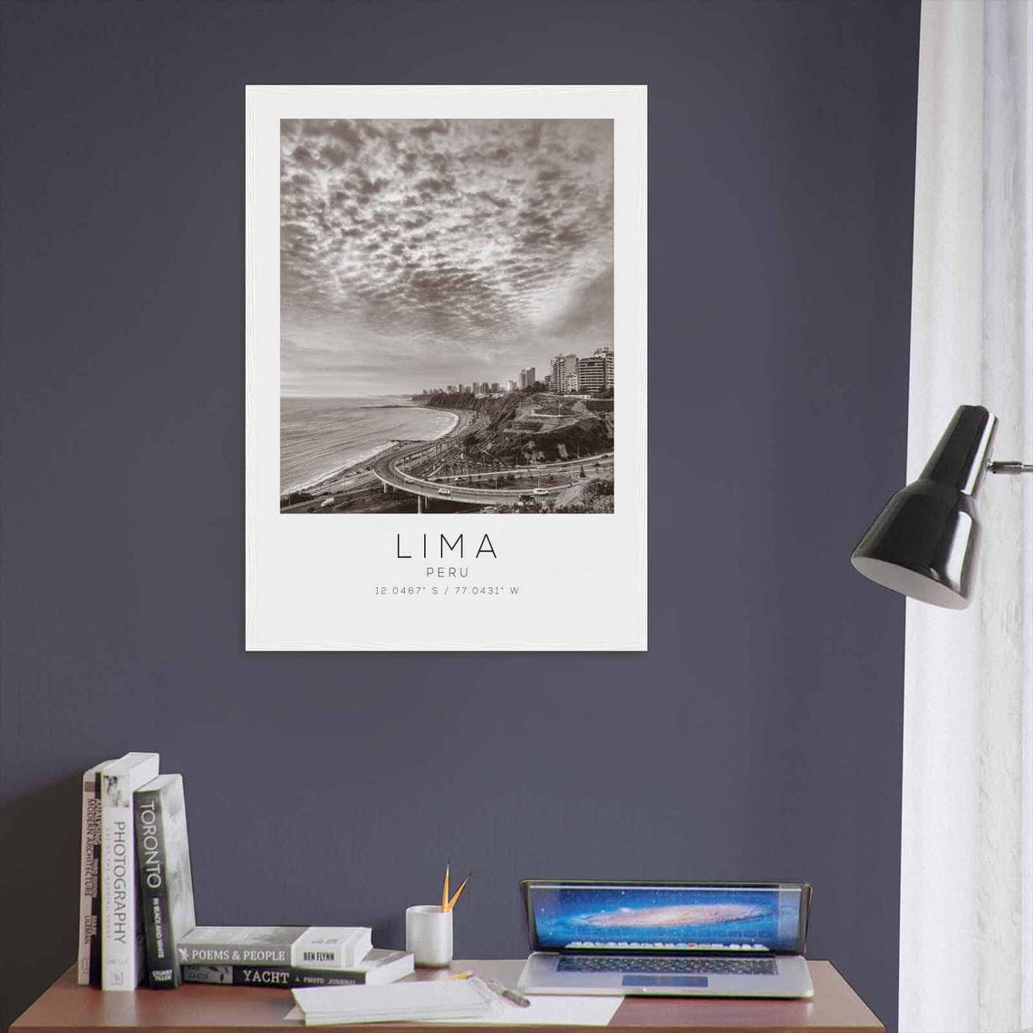 Lima Peru Pacific Coastline Cliffs Highway Black White Photo Poster - Image 3
