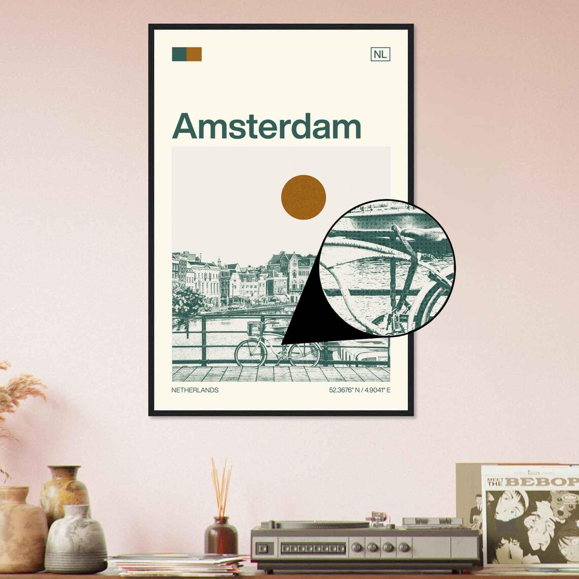 Amsterdam Netherlands Canal Bicycle Bridge Vintage Travel Poster - Image 4
