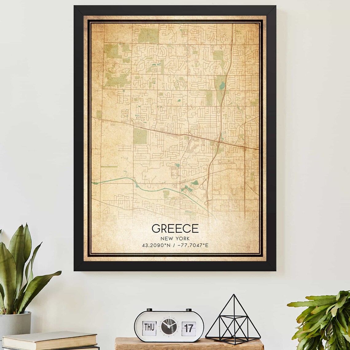 Greece Town New York Vintage City Street Map Custom Decor Poster