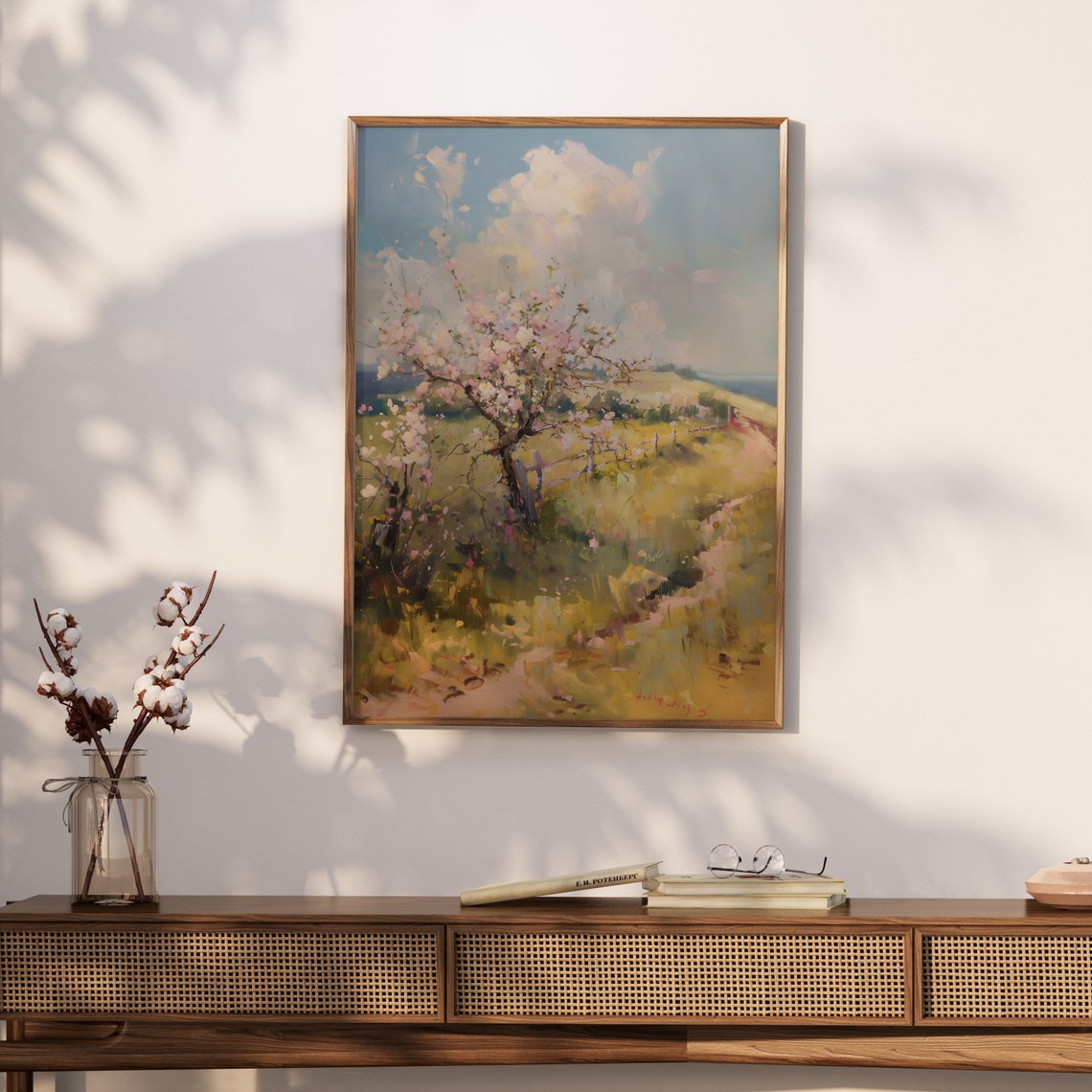 Blossoming Apple Tree On A Grassy Hill Path In Springtime Poster - Image 2