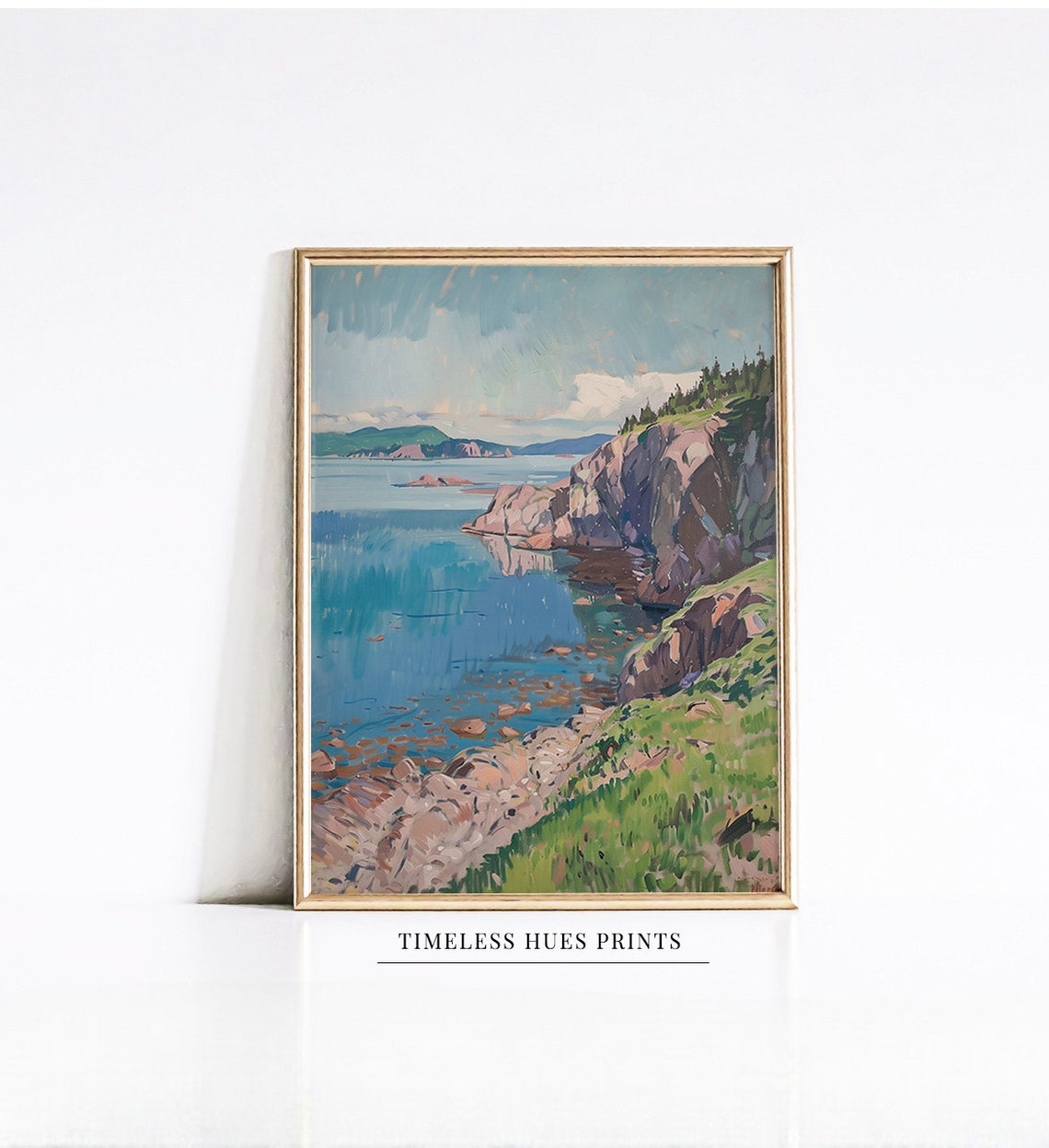 Turquoise Bay With Pink Rocky Cliffs And Lush Green Headlands Poster