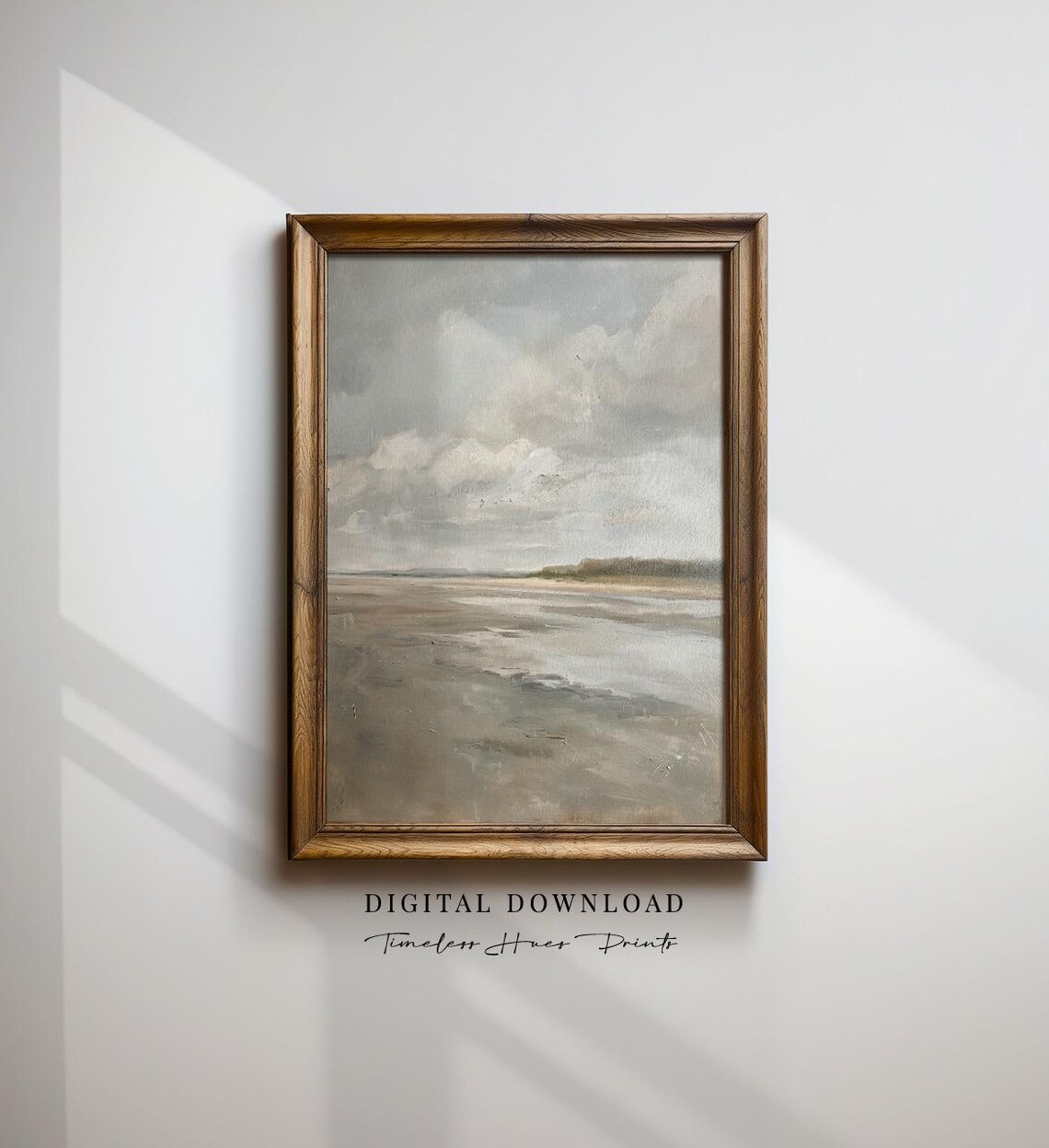 Misty Beach Morning Soft Neutral Seascape Minimalist Oil Painting Poster