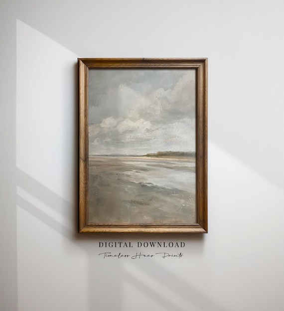 Muted Neutral Beach Seascape In Soft Tones Coastal Art Poster