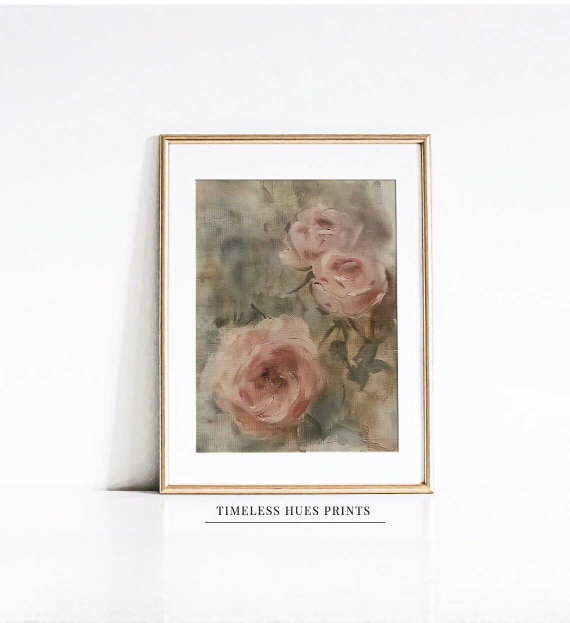Moody Pink Roses Dark Floral Oil Painting Romantic Vintage Art Poster