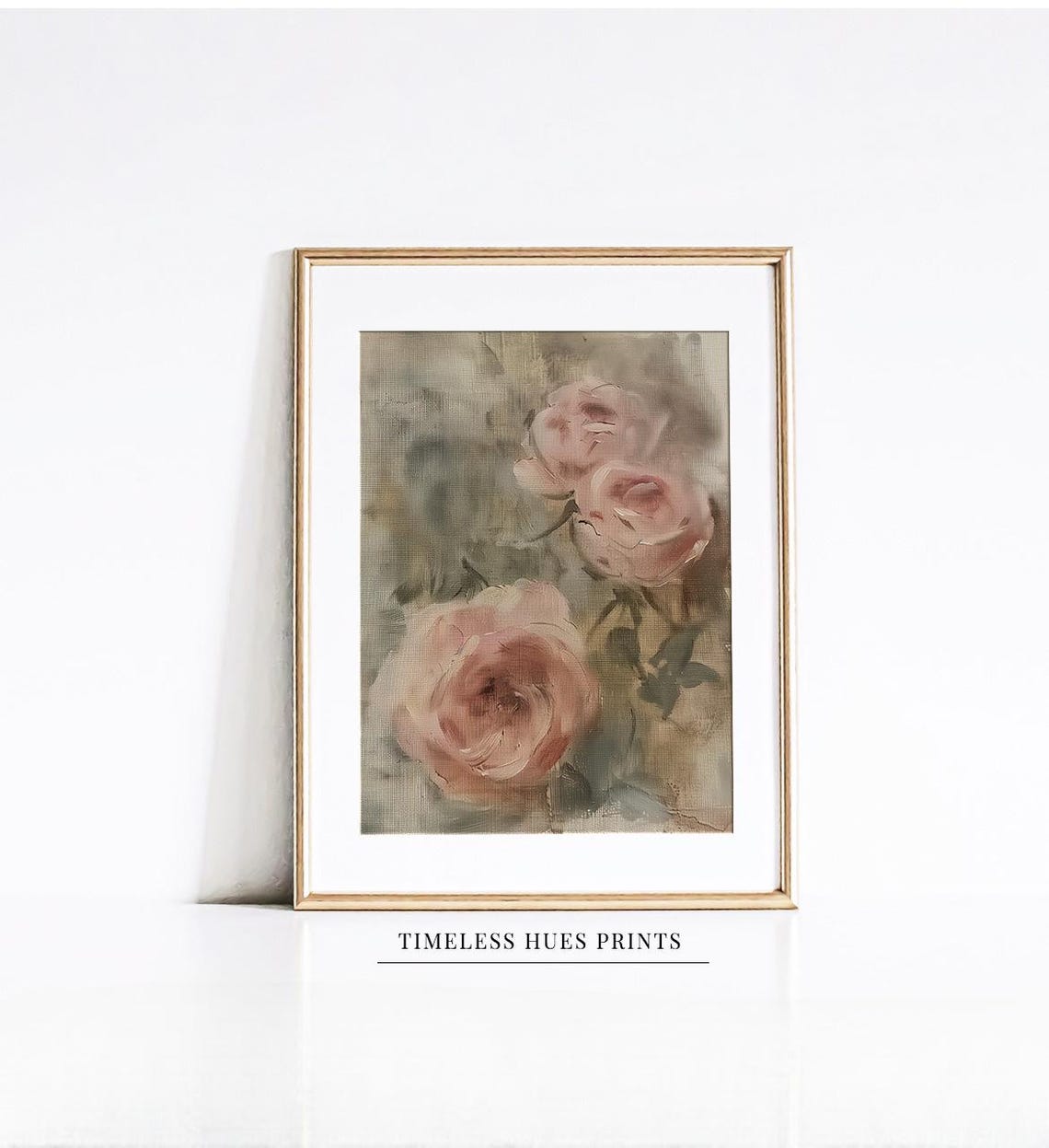 Soft Pink Roses Vintage Oil Painting Muted Romantic Floral Poster