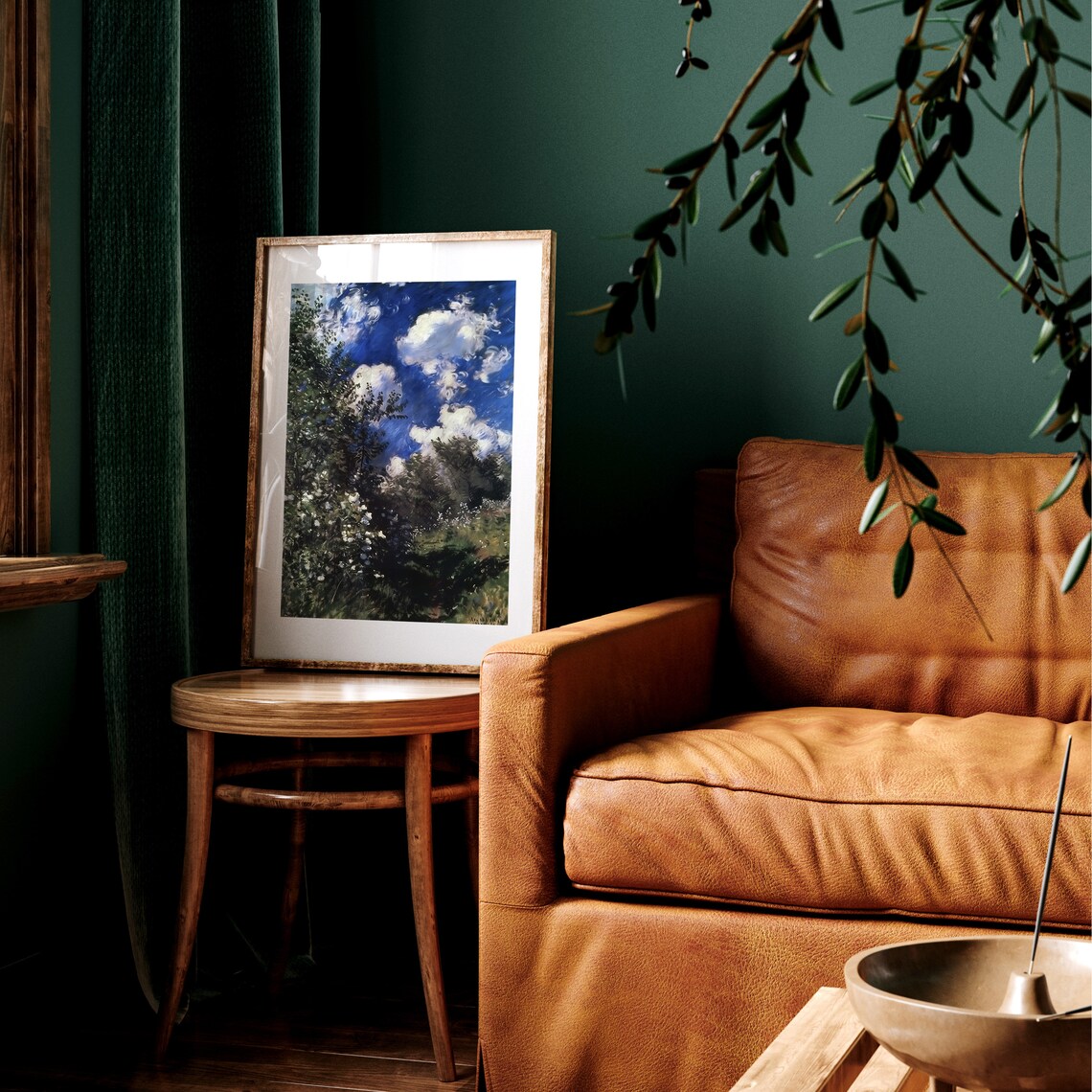 Blue Sky With Billowing Clouds Over Flowering Bushes Impressionist Poster - Image 3