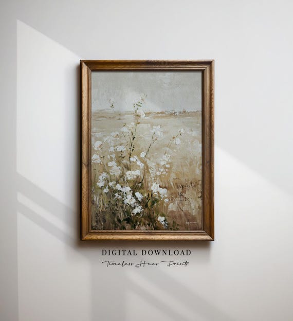 Textured White Flower Painting Neutral Abstract Floral Art Rustic Farmhouse Wall Decor Impasto Oil Botanical