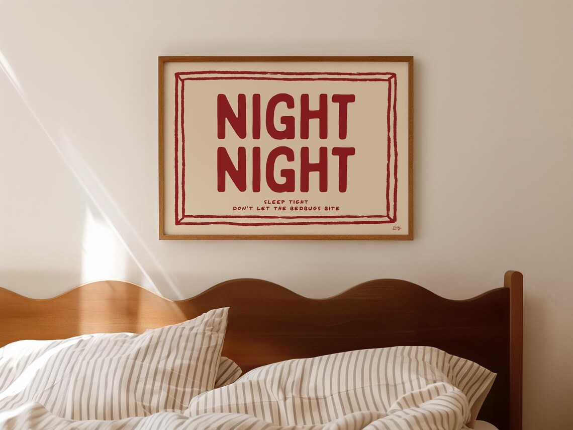 Night Sleep Tight Bedroom Art Print, Maximalist Decor