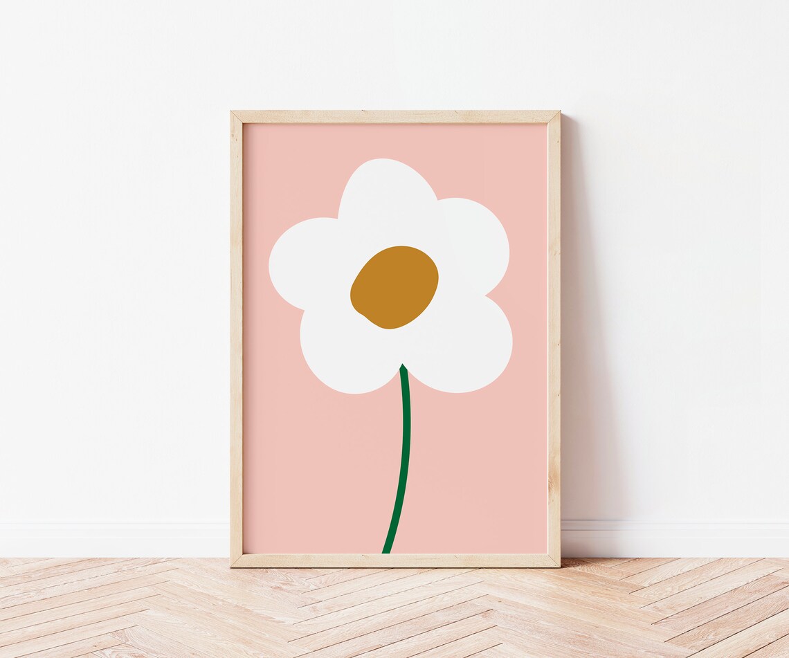 Colourful Flower Minimal Art Print, Quirky Floral
