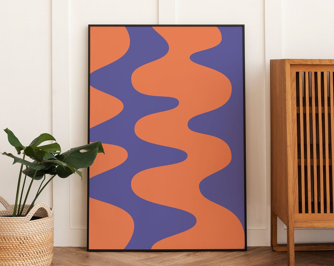 Blue Orange Abstract Print Art Trendy Blue Orange 70s Retro Art Cute Trendy Wall Art