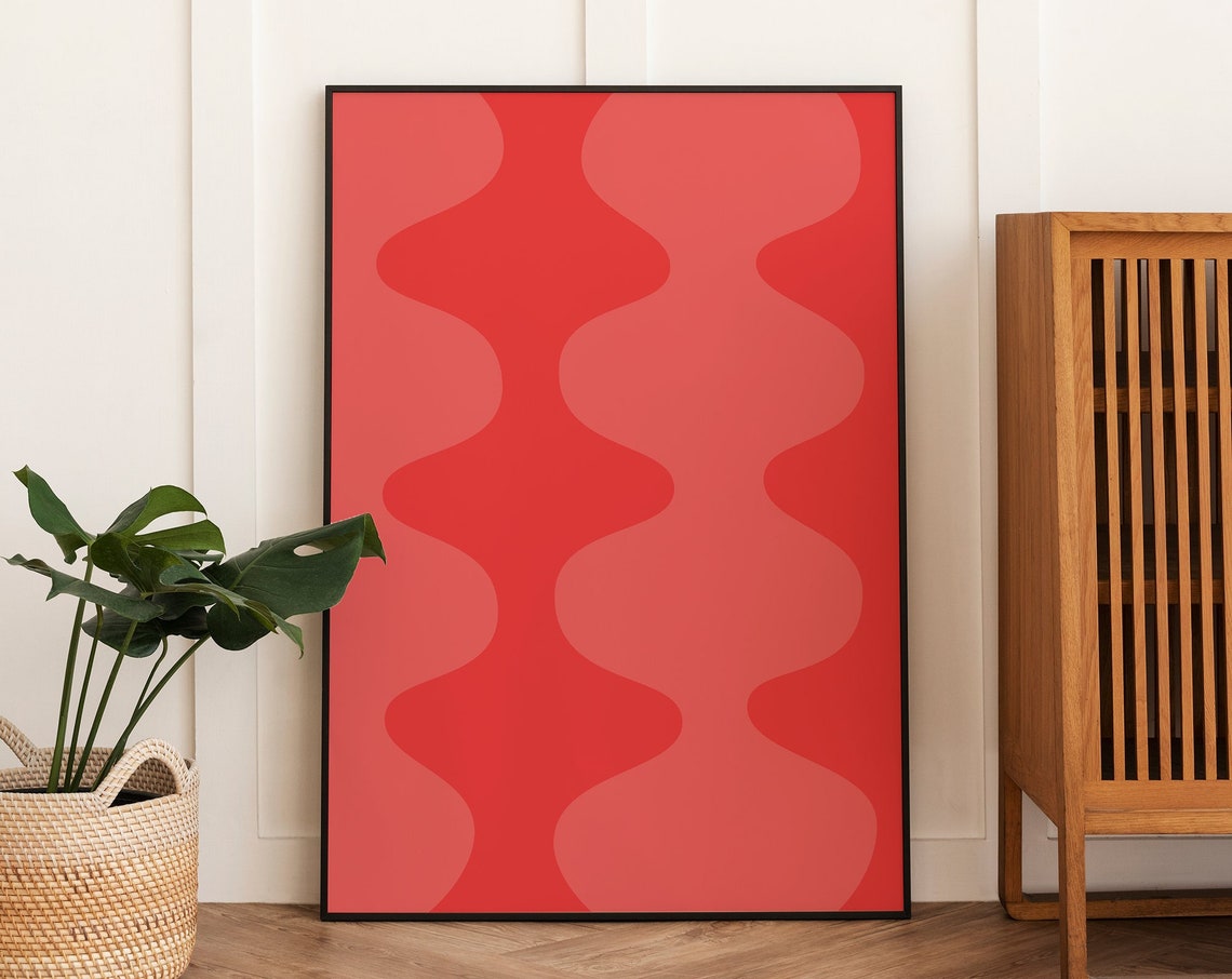 Red Abstract Print Art Trendy Red Purple 70s Retro Art Cute Trendy Wall Art