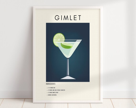 Gimlet Classic Cocktail Recipe Retro Minimalist Bar Decor Print
