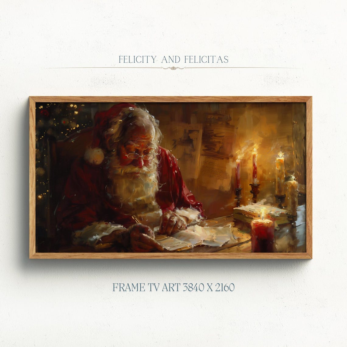 Santa Claus Writing Letters by Candlelight Cozy Night Art Poster