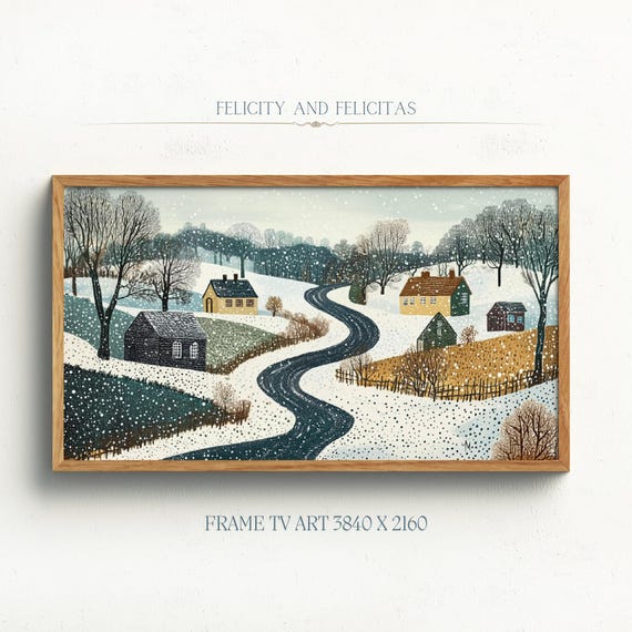 Frame Tv Art Snowy Winter Landscape Painting Cute Winter Home Decor Winter Landscape Artwork Pointilism