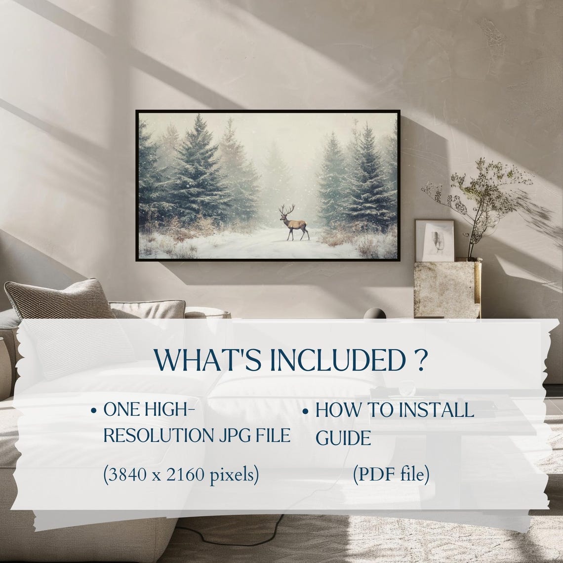 Stag in Snowy Misty Evergreen Forest Falling Snow Wildlife Poster - Image 2