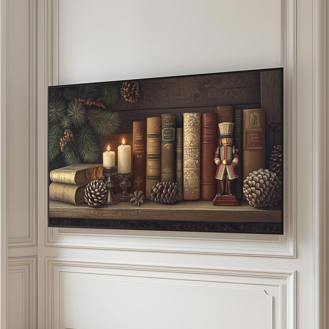 Vintage Books Nutcracker Candles Christmas Library Still Life Poster - Image 6
