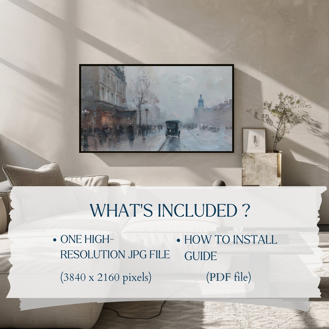 Misty Vintage City Street Classic Car Impressionist Rain Poster - Image 2