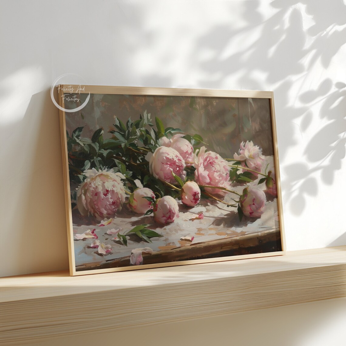 Pink Peonies Vintage Oil Painting Floral Still Life Art Poster - Image 3