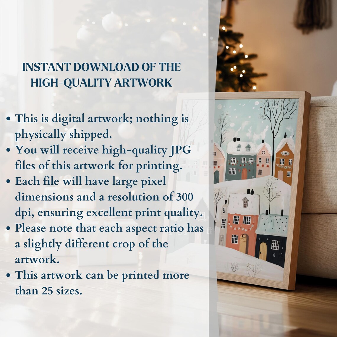 Cozy Pastel Winter Village Colorful Houses Falling Snow Poster - Image 3