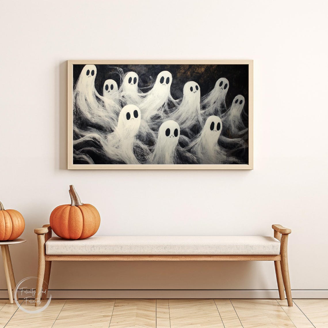 Spooky White Ghosts Swirling Dark Halloween Night TV Art Poster - Image 6