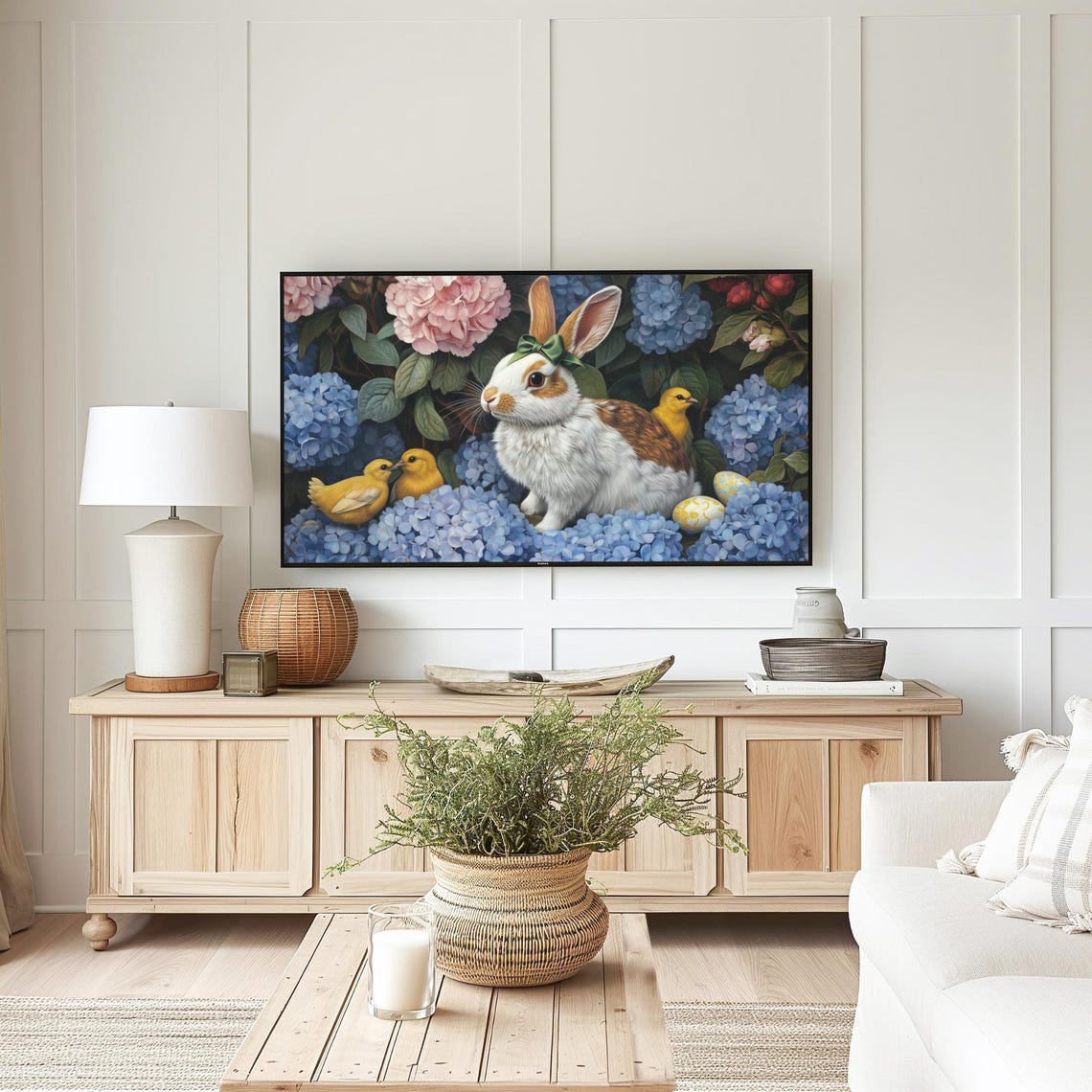 Easter Bunny Green Bow Chicks Hydrangeas Spring Frame TV Art Poster - Image 5