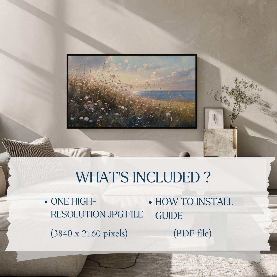 Coastal Wildflower Meadow Impressionist Painting Ocean View Poster - Image 2