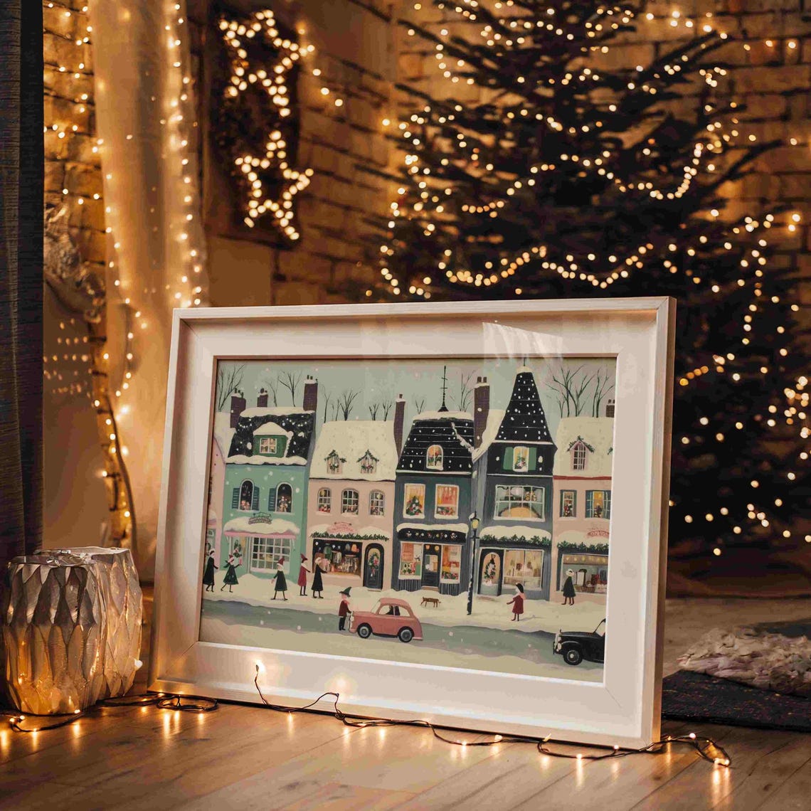 Retro Winter Wall Art Cute Winter Village Vintage Christmas Decor Hello December Print - Image 4