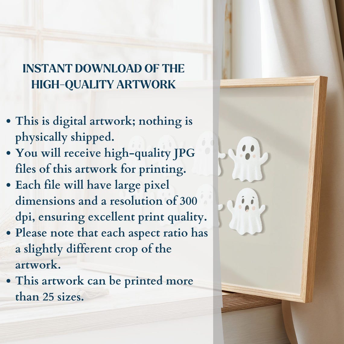 Pastel Halloween Eight Cute Ghosts Beige Minimal Sweet Wall Art - Image 2