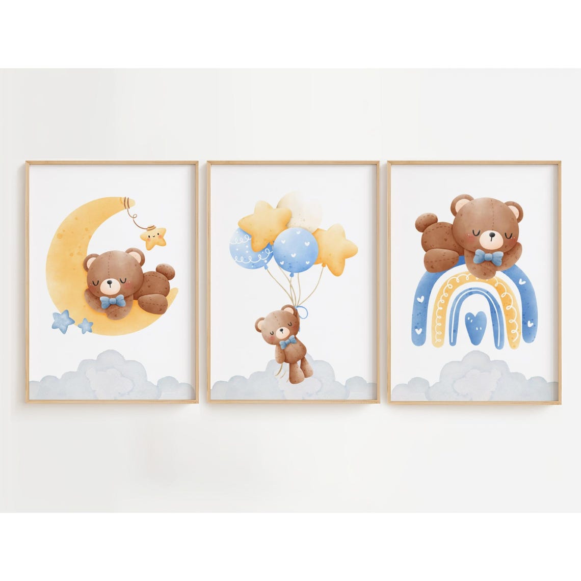 Cute Teddy Bear Nursery Wall Art Set Gender Neutral Nursery Print Toddler Room Teddy Bear Art - Image 3