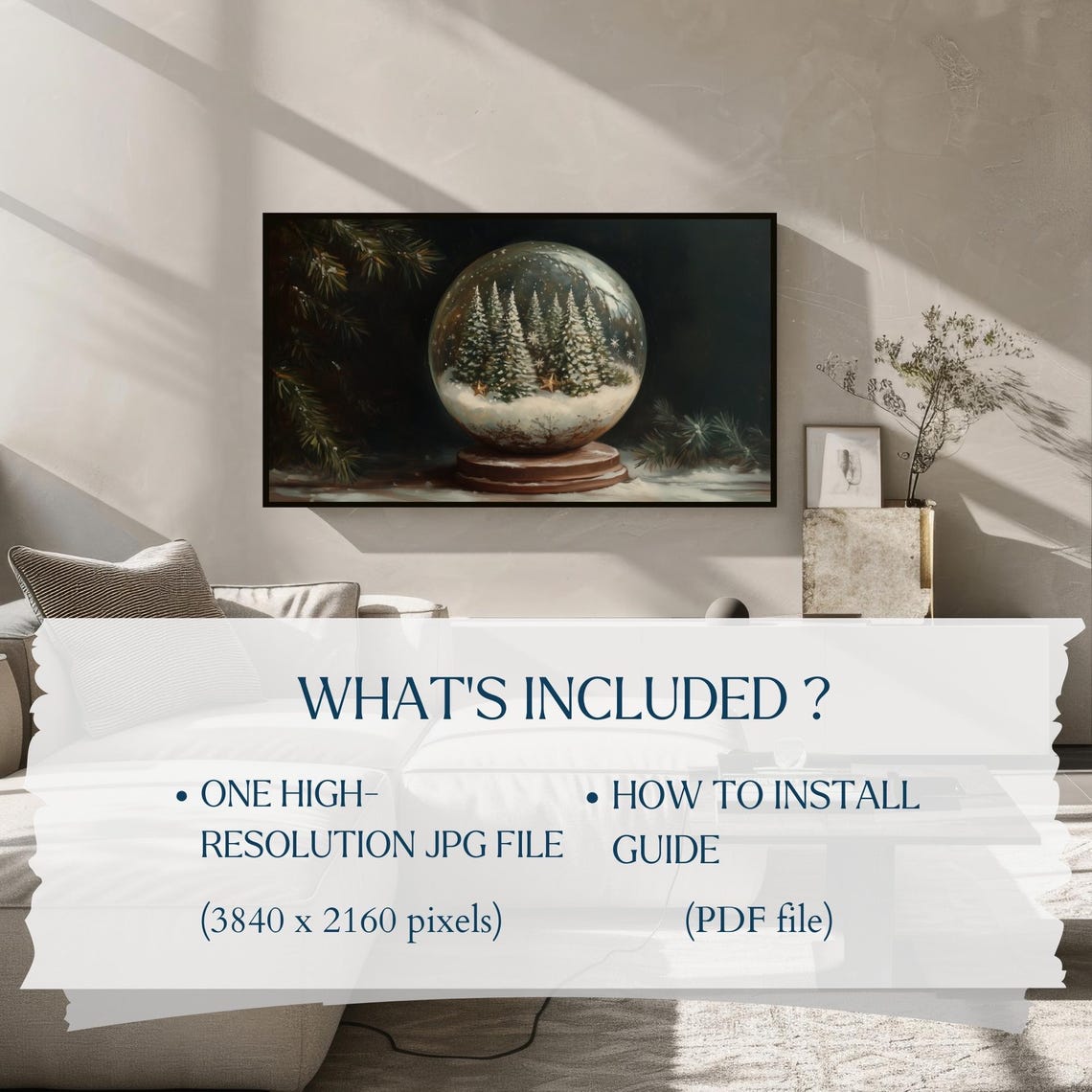 Christmas Snow Globe Pine Trees Winter Still Life Moody Wall Art - Image 2