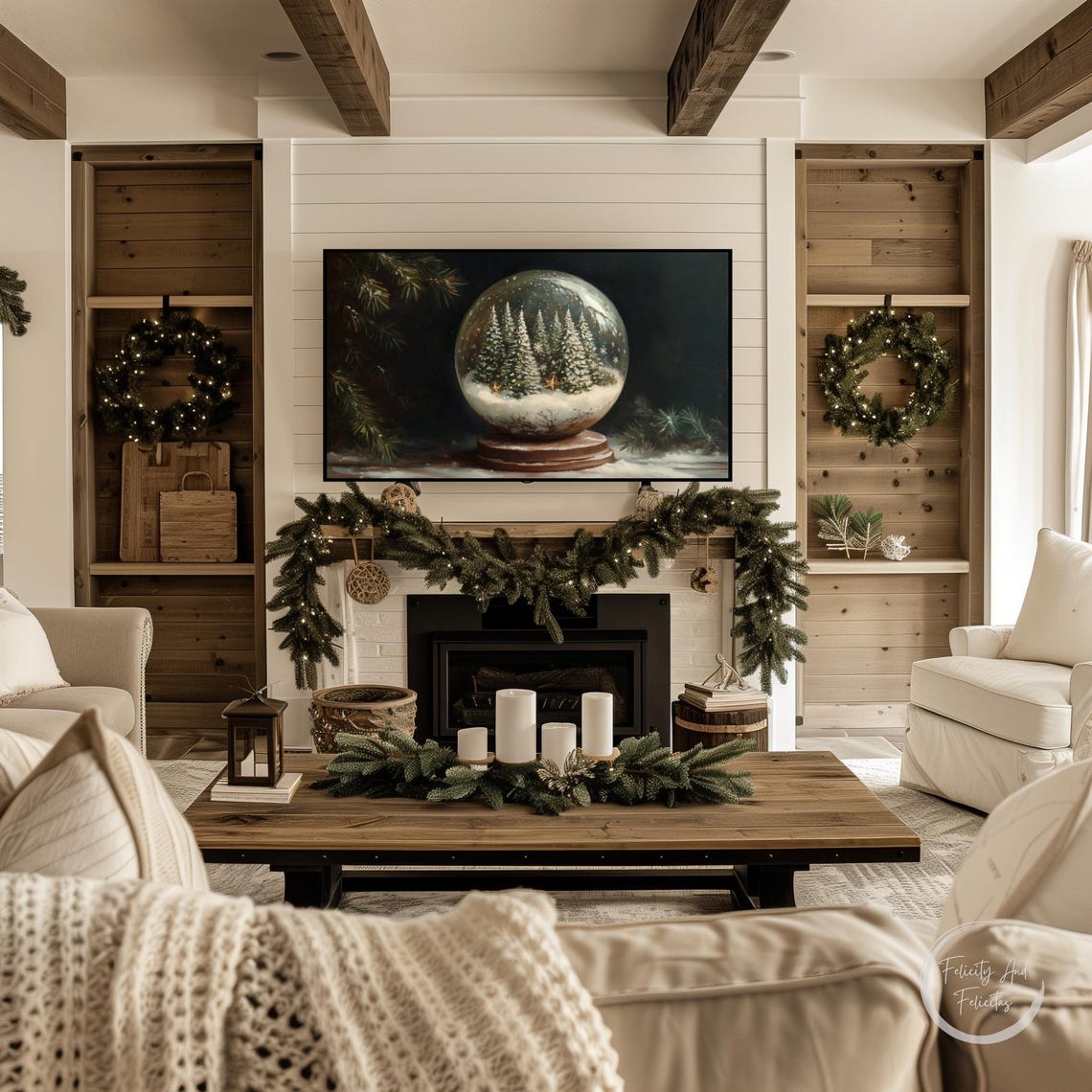 Christmas Snow Globe Pine Trees Winter Still Life Moody Wall Art - Image 3