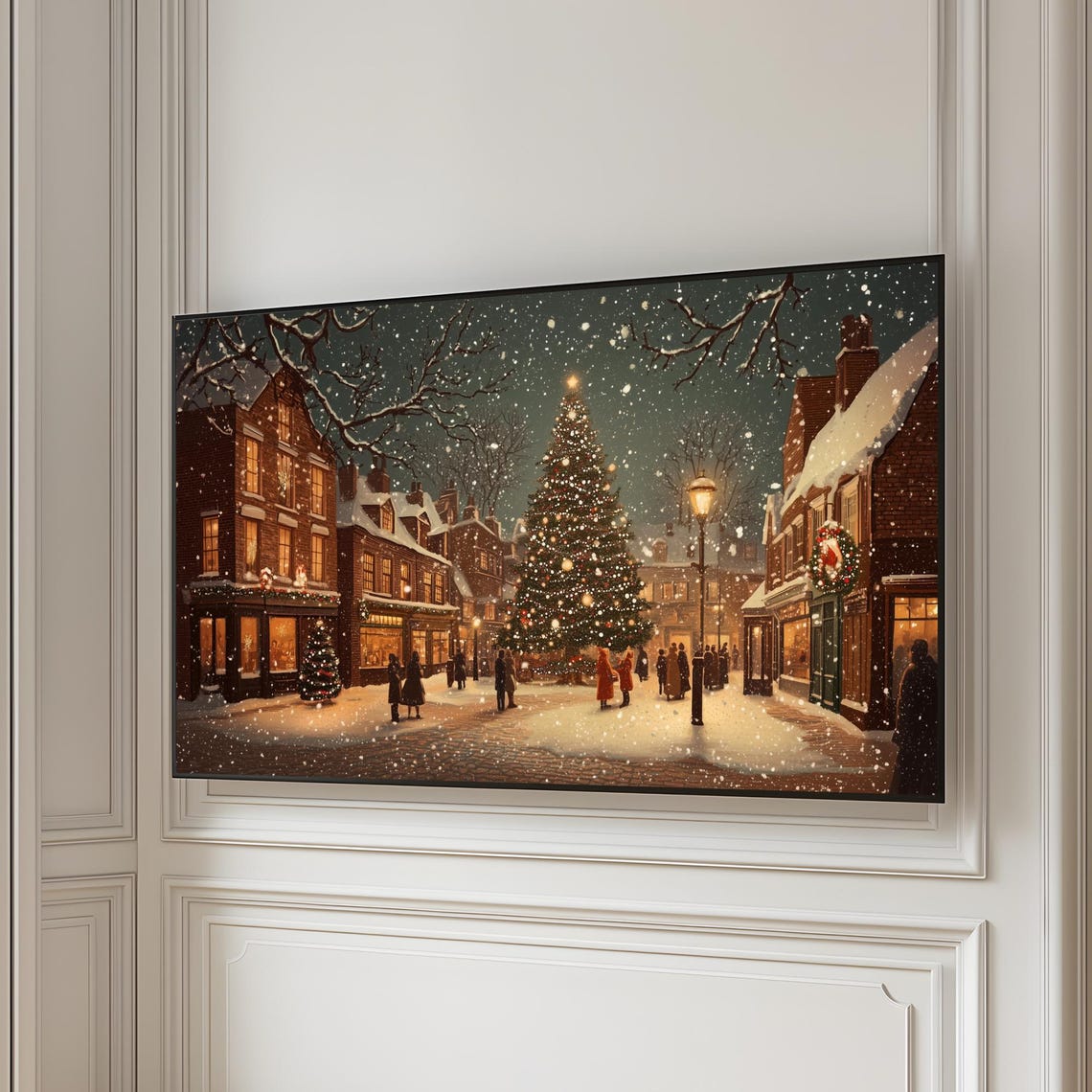 Christmas Eve Town Square Night Lit Tree Carolers Scene Poster - Image 6