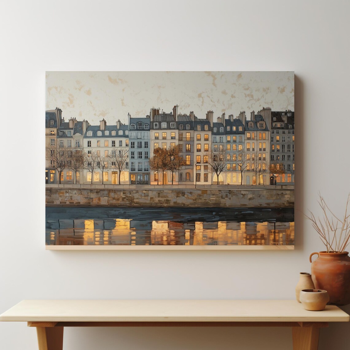 European Riverside Buildings at Dusk with Golden Reflections Poster - Image 4