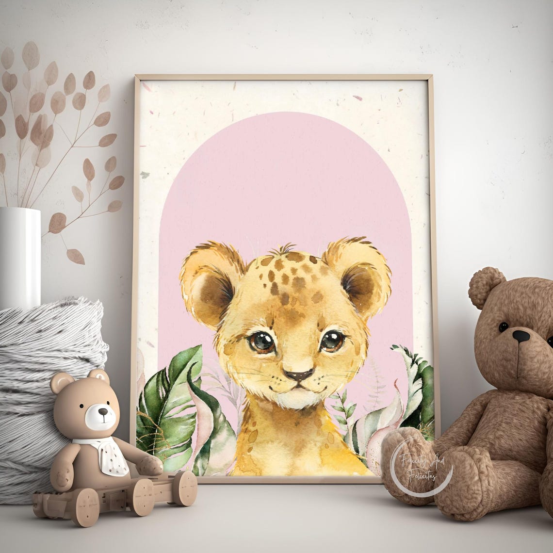 Pink Safari Nursery Set Elephant Lion Cub Zebra Kids Room Wall Art - Image 6