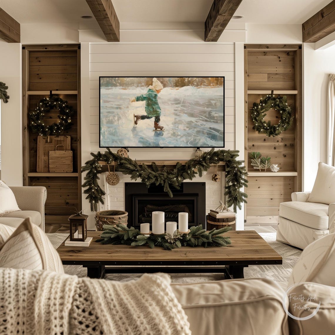 Child Ice Skating Impressionist Painting Frozen Pond Winter Poster - Image 3