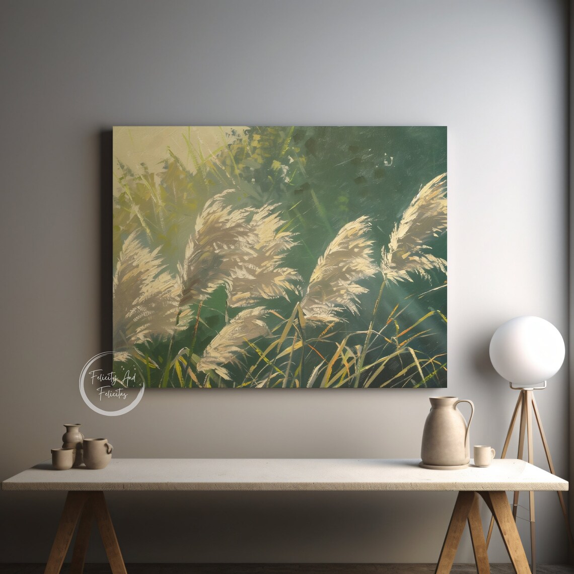 Wild Pampas Grass Field Oil Painting Moody Botanical Art Poster