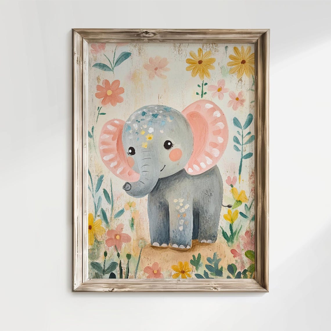 Floral Elephant with Pink Ears Daisy Meadow Nursery Wall Art - Image 3