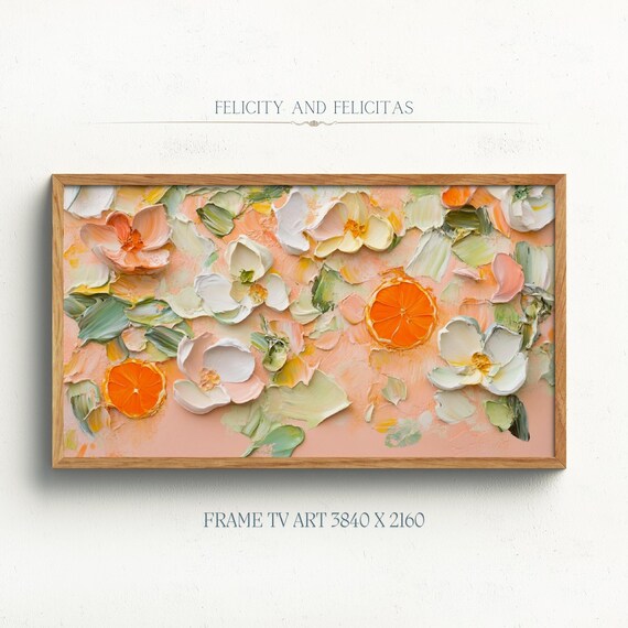 Orange Slices and White Flowers Textured Impasto Fruit Floral Art Poster