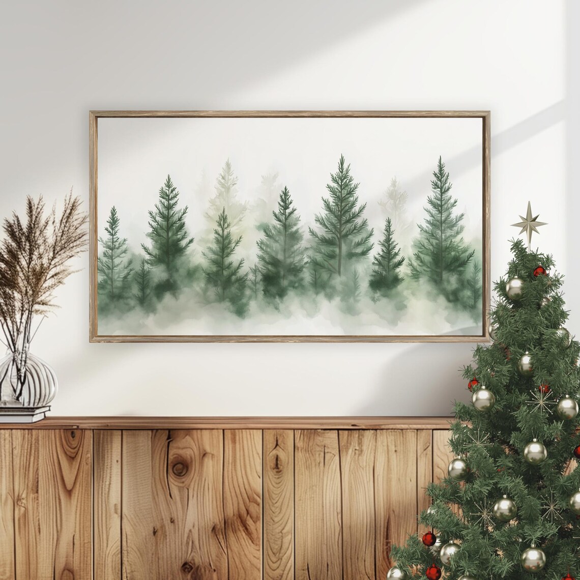 Misty Watercolor Evergreen Forest Fog Minimalist Nature Poster - Image 5