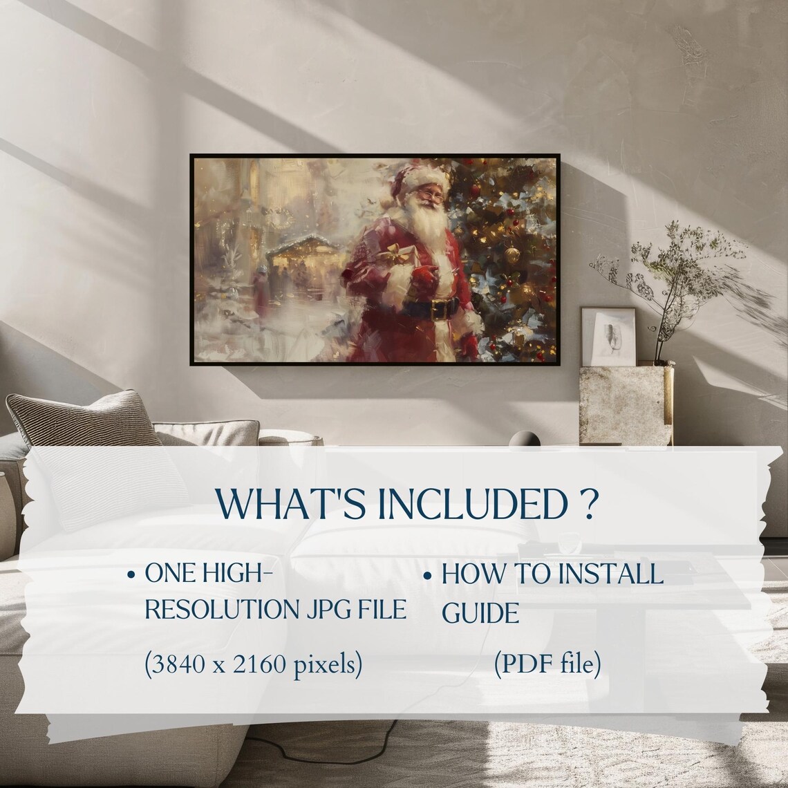 Vintage Santa Claus With Gift Impressionist Christmas Art Poster - Image 2