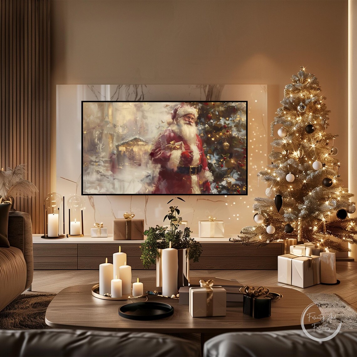 Vintage Santa Claus With Gift Impressionist Christmas Art Poster - Image 4