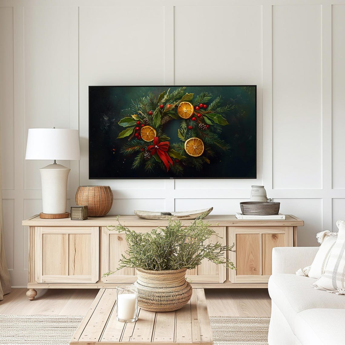 Christmas Wreath With Orange Slices Berries Pine Dark Art Poster - Image 4