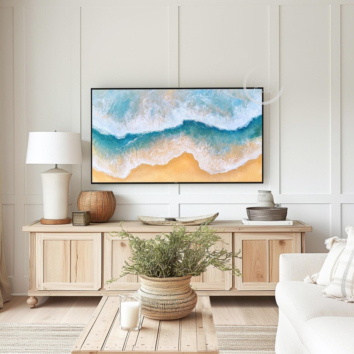 Aerial Ocean Waves Blue and Gold Textured Seascape Abstract Frame TV Art Poster - Image 3