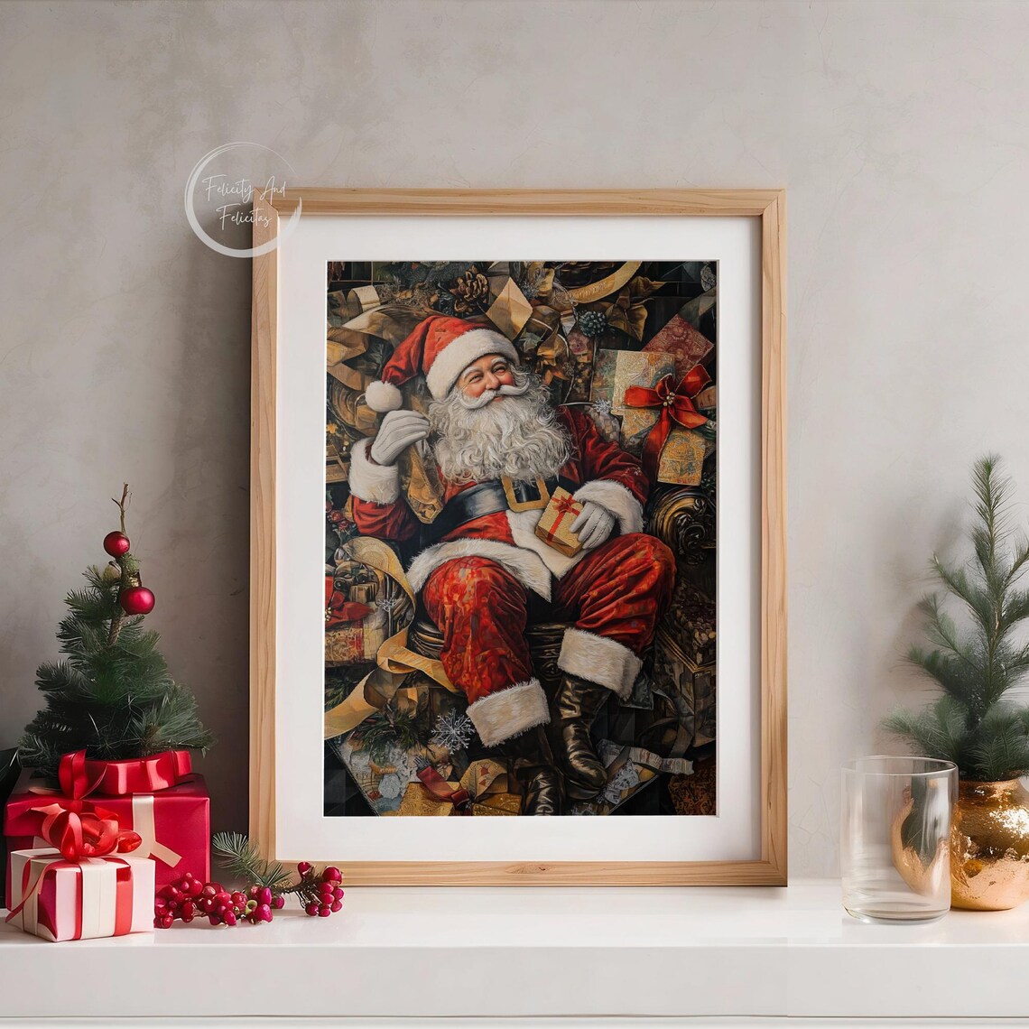 Antique Santa Claus Seated Among Gifts Dark Academia Style Poster - Image 5
