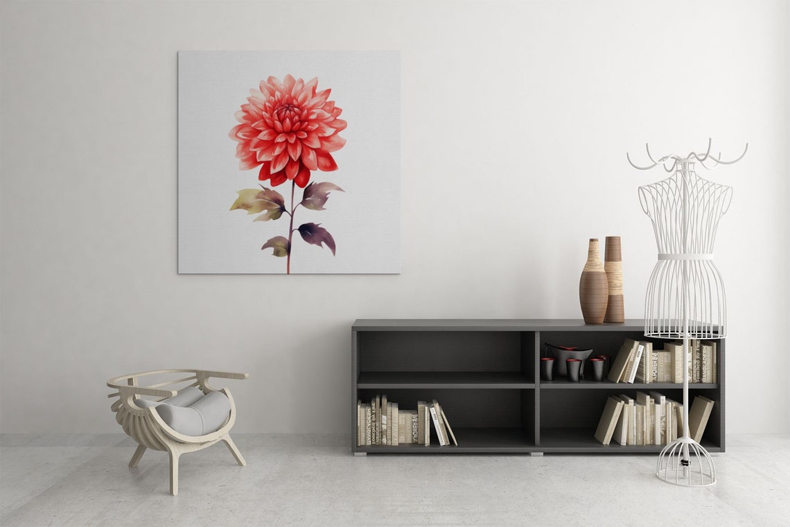 Glowing Coral Red Dahlia Bloom Watercolour Botanical Art Poster - Image 7