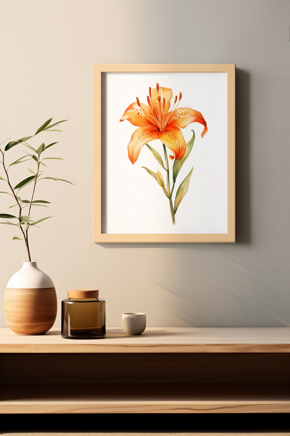 Orange Tiger Lily Bloom Fiery Watercolor Botanical Art Poster - Image 3